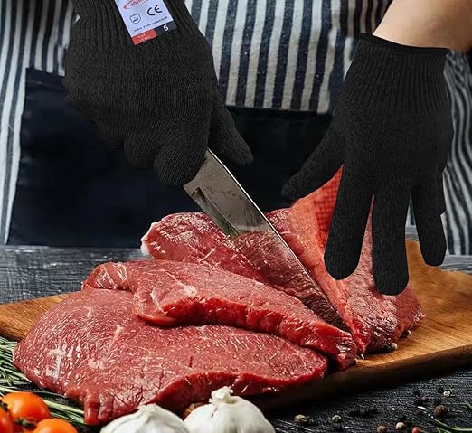 Cutting Gloves, 2 Pairs of Cut Resistant Gloves Food Grade, Cut Resistant Gloves for Kitchen, Oyster Shucking, Fish Fillet Processing, Carving Wood and Gardening(Large-Black)