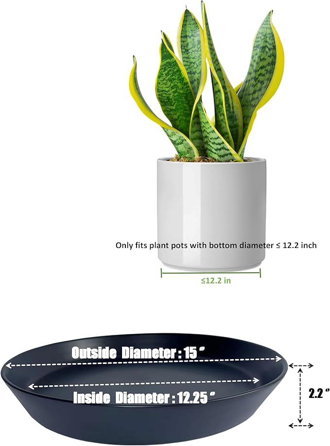 14 Inch Plant Saucer Tray 4 5 6 8 10 12 14 15 Inch Ceramic Plant Saucers for Indoors Outdoor, Drainage Drip Water Trays for Planter Pots Flower, Glazed Pot Saucers Trays (15 Inch)