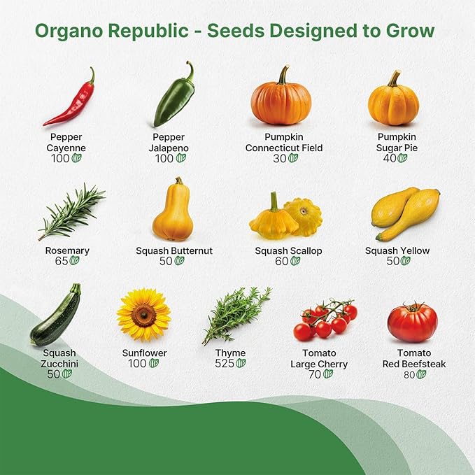 Organo Republic 25 Summer Vegetable & Herb Garden Seeds Variety Pack - 6,820+ Non-GMO Heirloom Veggie & Herb Seeds for Outdoors & Indoor Home Gardening: Tomato, Okra, Bean, Cucumber, Basil, Rosemary