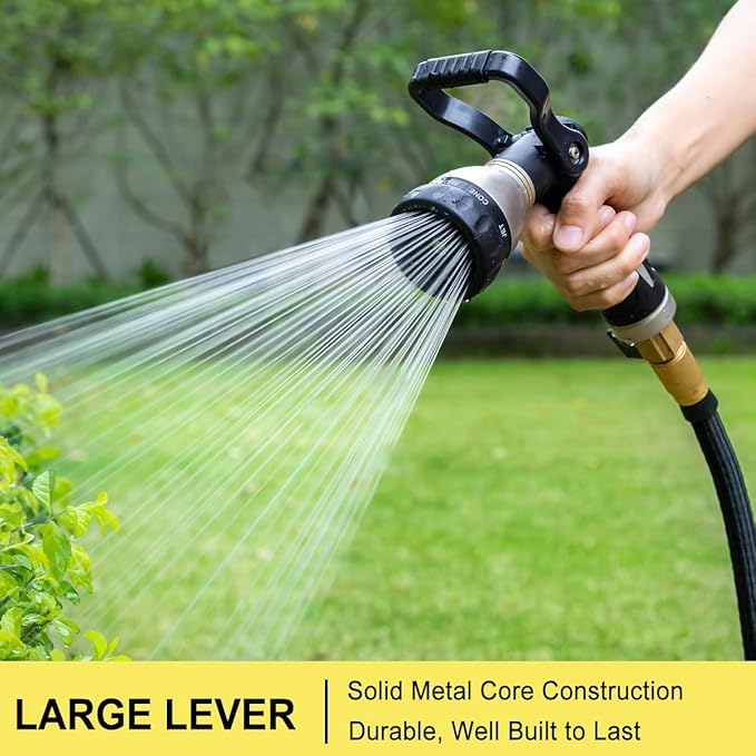 FANHAO Heavy Duty Fireman's Hose Nozzle, Metal Water Nozzle with 8 Spray Patterns，High Pressure Garden Hose Sprayer with Lever Control and Non-Slip Grip to Water Lawns & Plants, Wash Cars & Clean