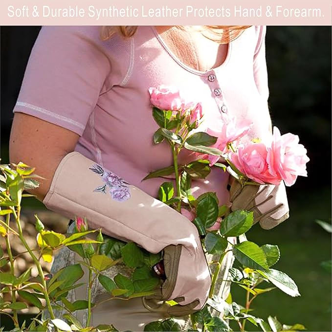 Long Gardening Gloves for Women,Durable Rose Pruning Gloves Thorn Resistant for Weeding Planting Digging(1 Pair)