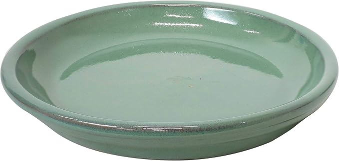 Sunnydaze 7-Inch Ceramic Plant Saucers - Plant Drip Trays for Outdoor Planter Flower Pot Drainage - Set of 2 - Seafoam