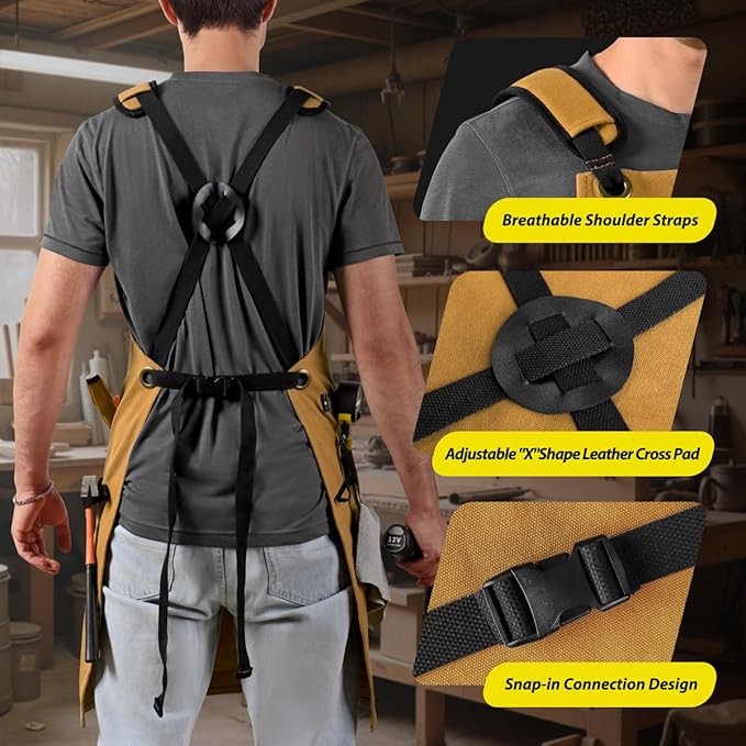 ROTANET Woodworking Apron for Men, Canvas Work Aprons Waterproof Heavy Duty Tool Pockets for Shop Carpenter Woodworkers Gifts