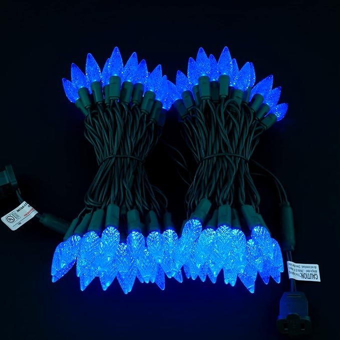 YULETIME Blue C6 Strawberry LED Christmas Lights, 33 ft 100 Count 4" Spacing One-Piece High Waterproof UL Certified String Light (Blue)