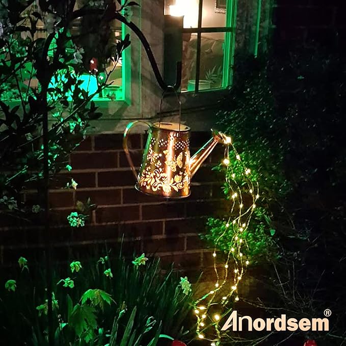 Anordsem Solar Lanterns Outdoor for Homeowners: Metal Butterfly Watering Can with Hook - Waterproof Hanging Art Decoration for Garden Patio - Gardening Birthday Gifts for Women Mom Grandma