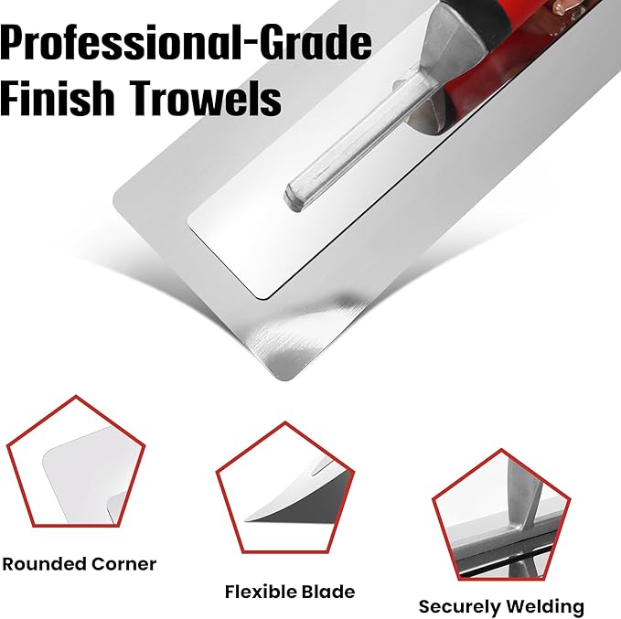 Fishark Stainless Steel Finishing Trowel 13.7"x4.1" – Professional Masonry Trowel with Ergonomic Grip for Drywall, Plastering, Wallboard