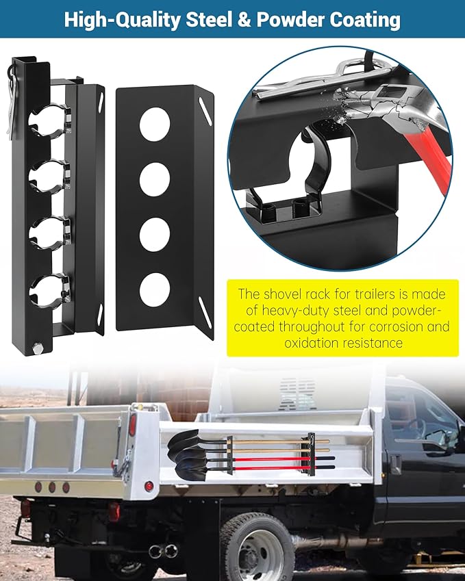 4-Hole Shovel Holder for Truck Bed, Garden Tool Holding Rack, Shovel Rack for Trailer/Truck Accommodates Diameters Up to 1.8" Rakes, Shovels, Other Garden Tools
