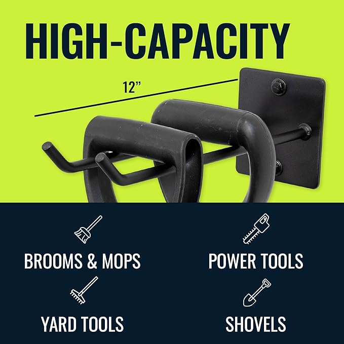 StoreYourBoard Garage Garden Tool Wall Mount Hook, Garage Organization and Storage, Shovel & Rake Hangers Yard Tool Rack, Industrial Steel Holds 50 Pounds