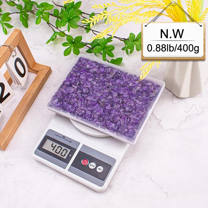 0.88 Lb Amethyst Crushed Stones Crystal Quartz Chips, Natural Tumbled Stones Irregular Shaped Gravels Pebbles Healing Stones for Vases Filler, Aquarium Gravel Rocks, Succulent Plants Decor