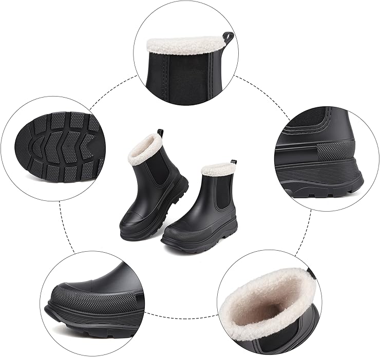 Women's Short Rain Boots Waterproof Slip On Ankle Chelsea Booties