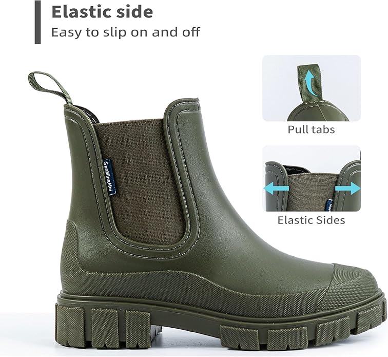 Drecage Womens Rain Boots Waterproof Rubber Garden Shoes Short Ankle Chelsea Boots Slip-Resistant