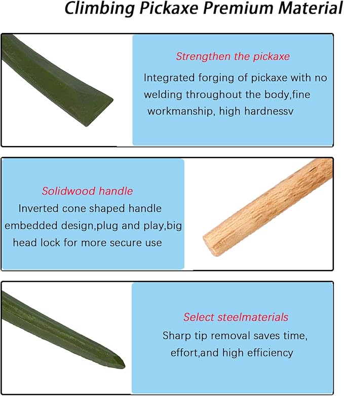 Forged Heat Treated One Piece Intact cast Iron Hoe,Weeding Garden Pick Axe,for Gardening,Camping and Outdoors Climbing Pickaxe