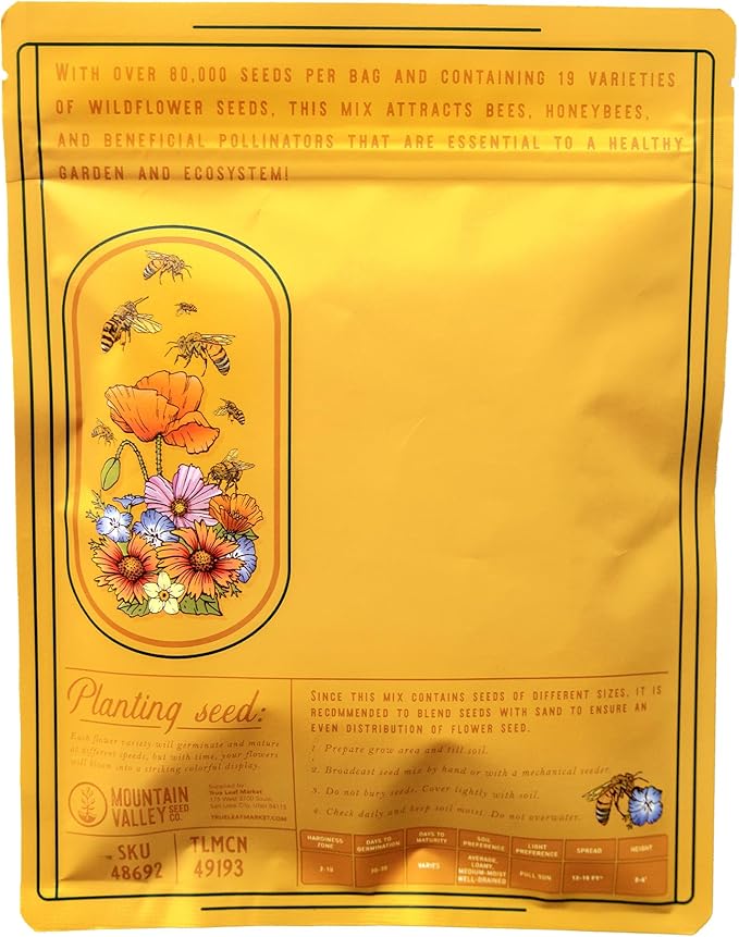 Wildflower Seeds Bulk, 2 Oz. 80,000+ Seeds – Save The Bees Mix with 19 Non-GMO Varieties – Bee Friendly & Pollinator Wildflower Seed for Planting