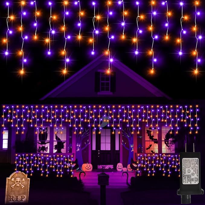 52FT Outdoor Halloween Lights, 480LED Purple and Orange Halloween Lights 12 Lighting Modes with Timer Memory Waterproof, String Lights for Outside, Party, Holiday, Garden Decor