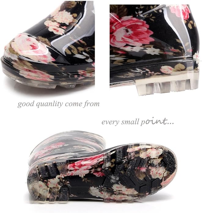 Womens Rain and Garden Boot Half Calf Rubber Rainboots Floral Printed Waterproof for Garden Women rain Footwear