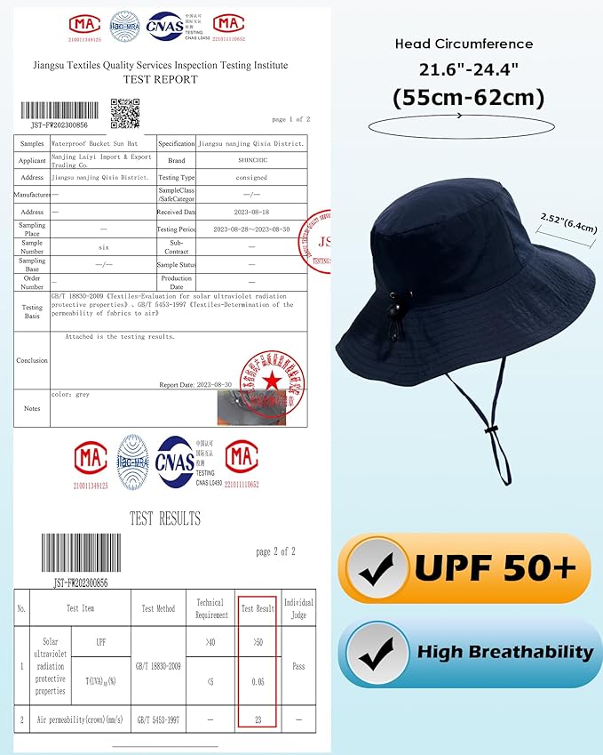 Water-Resistant Sun UPF 50+ Bucket Hat Protection Packable Brimmed Boonie for Women Men Summer Lightweight Hiking Outdoor Cap