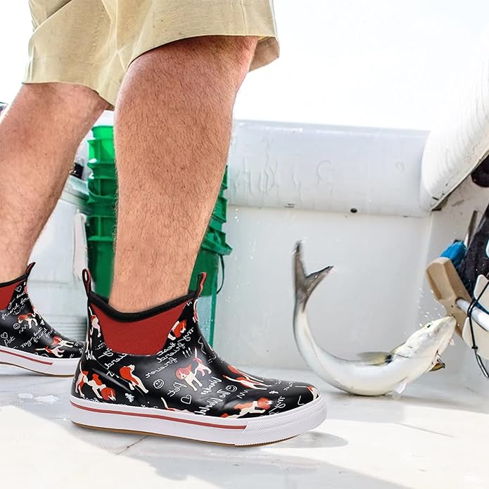 WTW Unisex Rain Boots for Men and Women Waterproof Rubber Fishing Deck Boots Neoprene Boots Slip on Ankle Garden Shoes