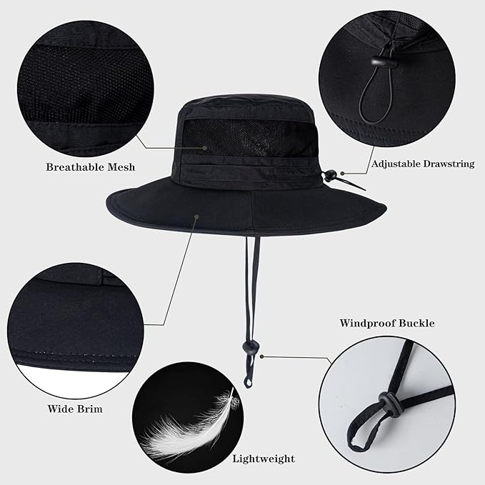 Sun Hat for Men/Women, UPF 50+ Fishing Hat,Waterproof Wide Brim Bucket Hat Foldable Boonie Hat for Hiking Garden Safari Beach