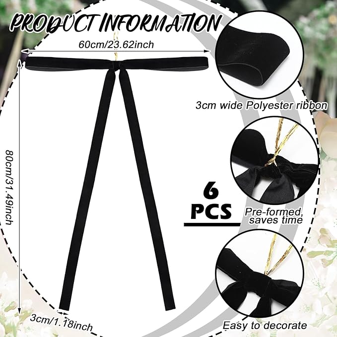 Janinka 6 Pcs Black Velvet Christmas Swag Bow 31.5 x 23.6 inch Large Vintage Christmas Ornament Rustic Velvet Staircase Wreath Bows Xmas Tree Topper Bows Large Bow for Outdoor