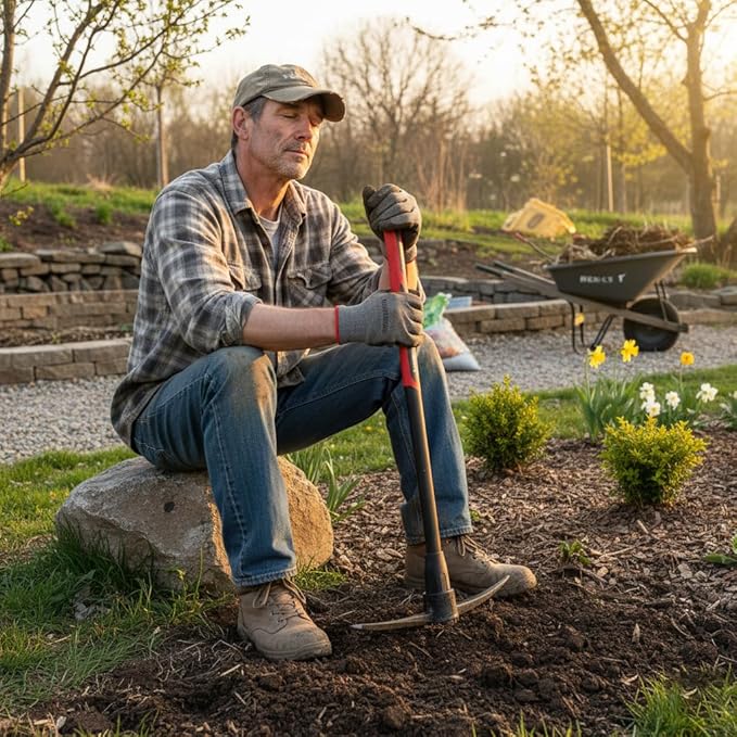 INTERTOOL Pick Axe for Digging - 36” Heavy Duty Garden Mattock Pickaxe - Rust Resistant Steel with Adze Hoe & Shock Absorbing Fiberglass Anti-Slip Handle - Cultivate, Loosen Soil, Dig - HT08-0305