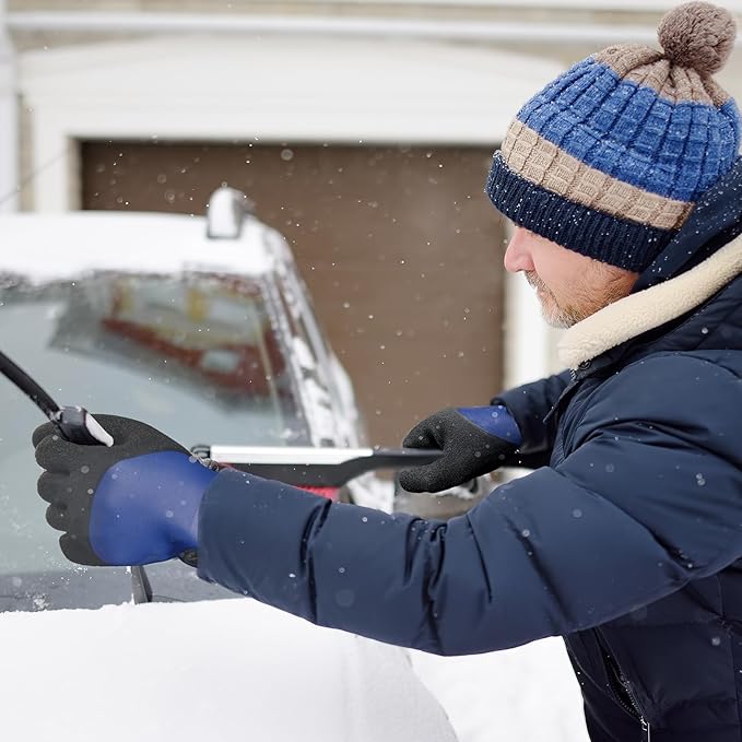 Kebada T2 Waterproof Work Gloves for Men and Women, Thermal Warm Winter Working Gloves, Insulated Freezer Gloves for Cold Weather, 100% Latex Coating, Wrist Closure, 2 Pairs, Blue, X-large