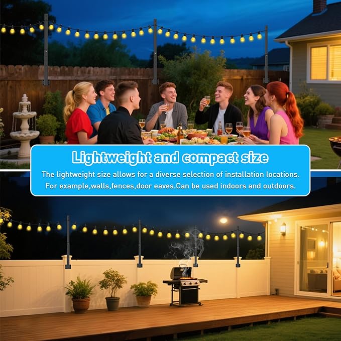 8 Pack 2.8 FT String Light Poles,Metal Lights Poles for Outdoor String Light, Rustproof Heavy Duty for Outside Garden,Patio,Wedding,Backyard,Deck,Party