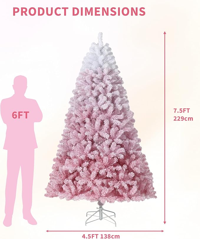 GarveeHome 7.5ft Prelit Artificial Christmas Tree with 450 RGB & Warm White Lights, Pre-Lit Snow Flocked Christmas Tree, Foldable Base,Holiday Decoration for Home, Office, Party,Pink Gradient