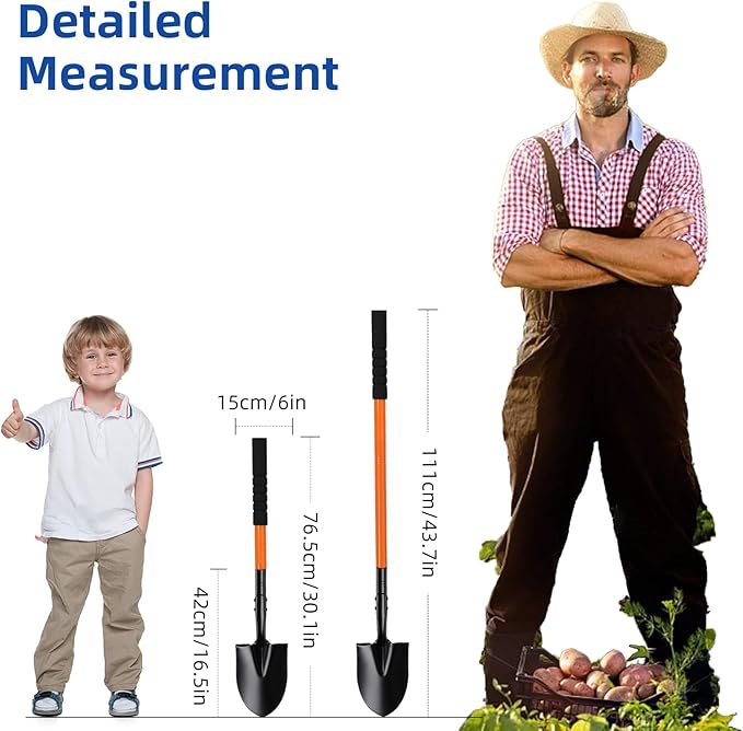 Small Shovel for Digging with Metal Handle, 43.7 Inch Heavy Duty Garden Shovel, Trench Shovels Ideal for Digging Gardening Trenching Planting Camping Transferring Scooping, Orange