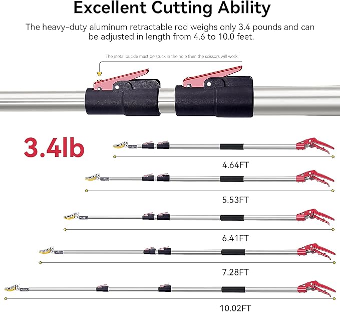 FLORA GUARD 4.6-10ft Extendable Tree Pruner，Cut and Hold Pruning Trimmer - Long Reach Pole Saw, Telescoping Fruit Picker, Branches Bypass Lopper - Lightweight Tree Trimmers Long Handle Pruner