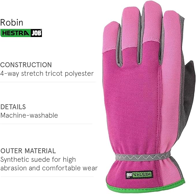 Hestra Job Garden Robin Durable Adult Work and Gardening Gloves, Washable Gloves for Everyday Gardening, Yard Work & Tool Use