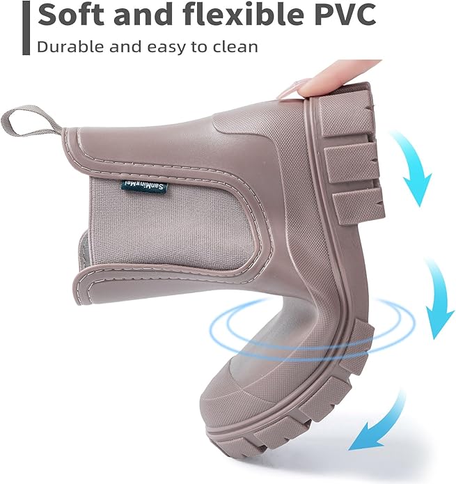 Drecage Womens Rain Boots Waterproof Rubber Garden Shoes Short Ankle Chelsea Boots Slip-Resistant