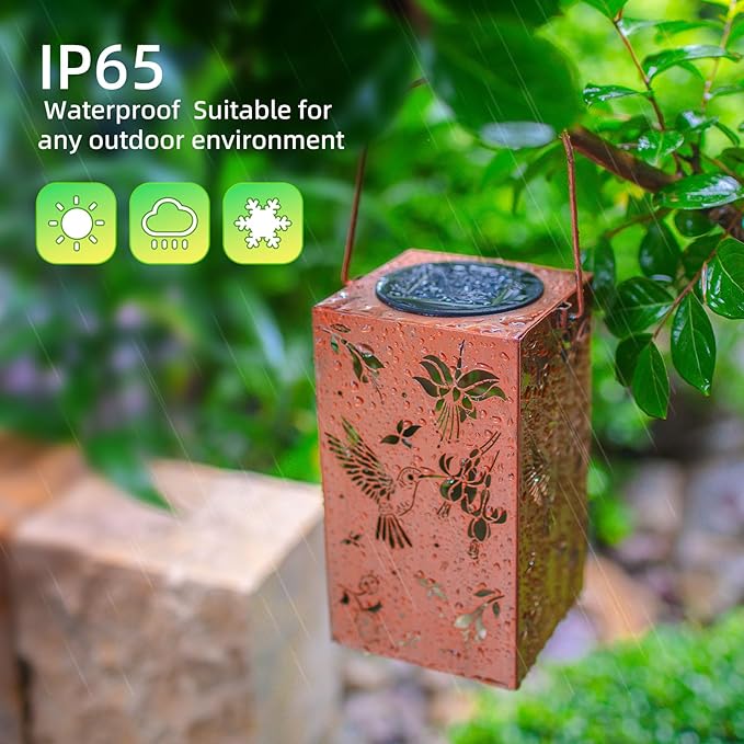 2pack Hummingbird Solar Lanterns Outdoor Waterproof Hanging Solar Lights Metal Decor Lantern Gifts for Mom Women Grandma LED Light Christmas Decorative for Garden,Patio,Yard,Lawn,Front,Porch
