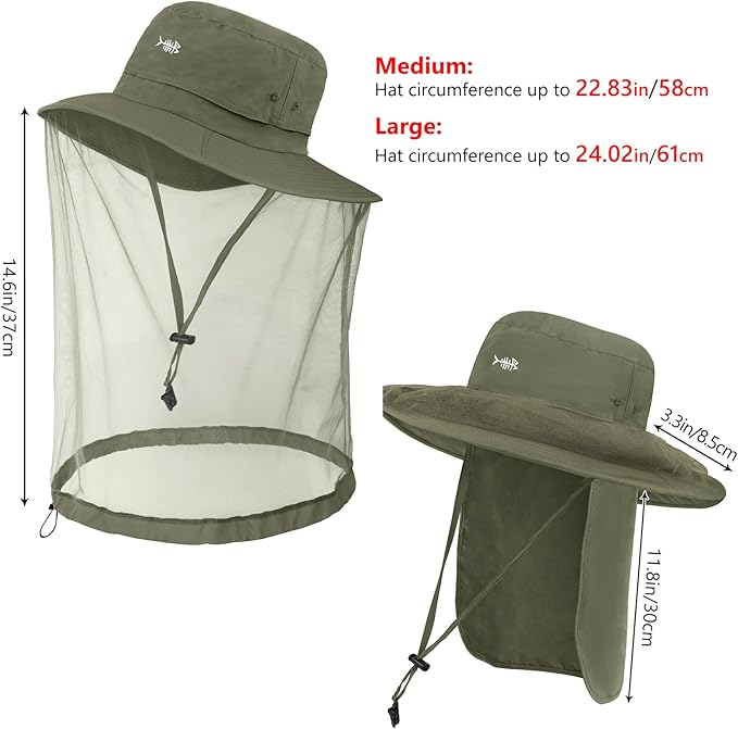 BASSDASH UPF 50+ Mosquito Net Hat with Stowable Neck Flap for Men Women Outdoor Fishing Hiking Camping Gardening FH17
