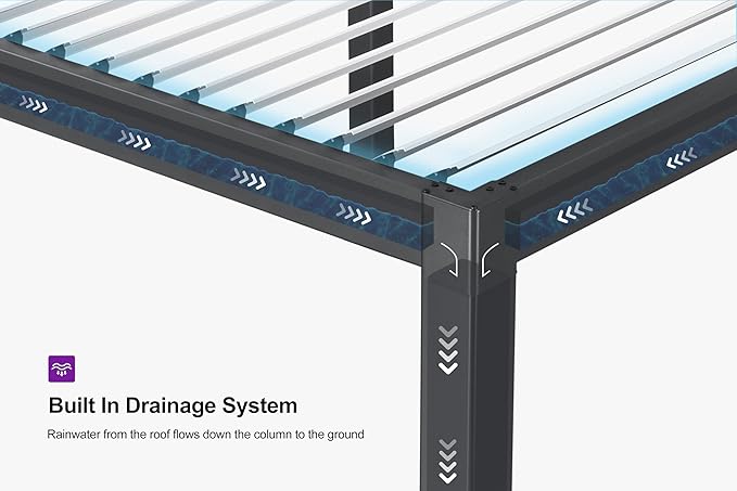 PURPLE LEAF Louvered Pergola 10' x 14' Outdoor Aluminum Pergola with White Adjustable Rainproof Roof Grey Frame Hardtop Gazebo for Patio Deck Garden