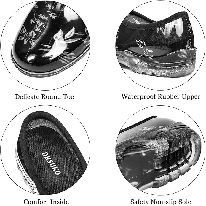 DKSUKO Waterproof Garden Shoe for Women Outdoor Slip-On Rain Boots Short Ankle Work Shoes and Garden Clogs with Comfort Insole