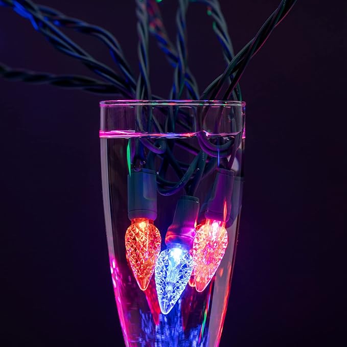 YULETIME Multicolor One-Piece C6 Strawberry Christmas Lights 140 Count 71 Feet, 2 Sets 70 LED 35.5 ft High Waterproof UL Certified String Light (Multicolor)