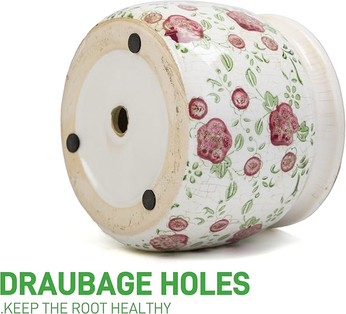 Ceramic Pot for Planter, Vintage Red Plum Flower Pot with Drainage Holes, 6.29 inch Ice Crack Glazed Indoor Planters Pot