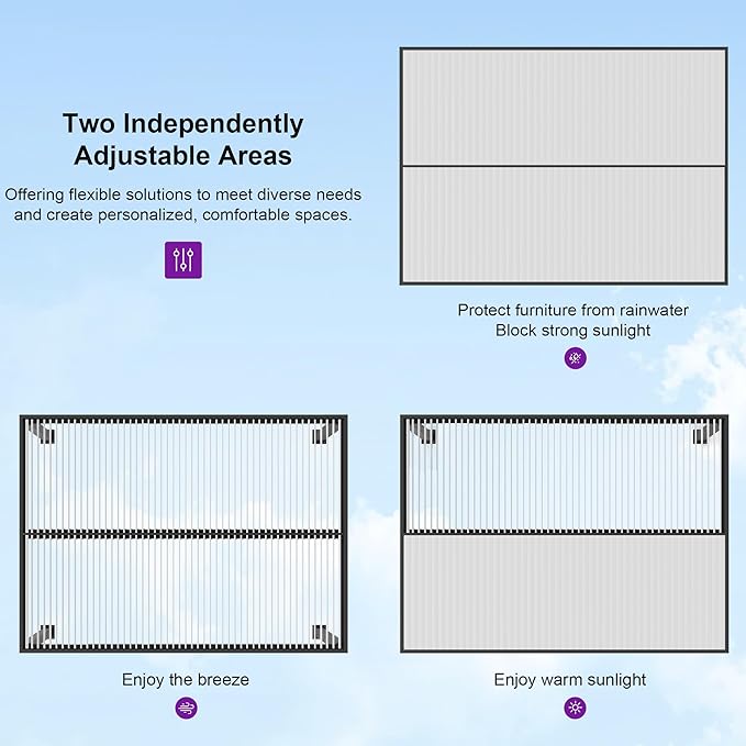 PURPLE LEAF Louvered Pergola 12' x 16' Outdoor Aluminum Pergola with Hidden Drainage System and White Adjustable Sun Shade Roof Patio Hardtop Large Pergolas for Patio Dining Lounge Poolside Fire Pit