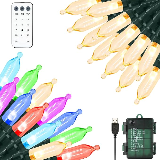 Christmas Lights 33ft 100 LED Battery String Lights with Timer Memory Function USB or Battery Powered Waterproof String Lights for Indoor Outdoor Decoration