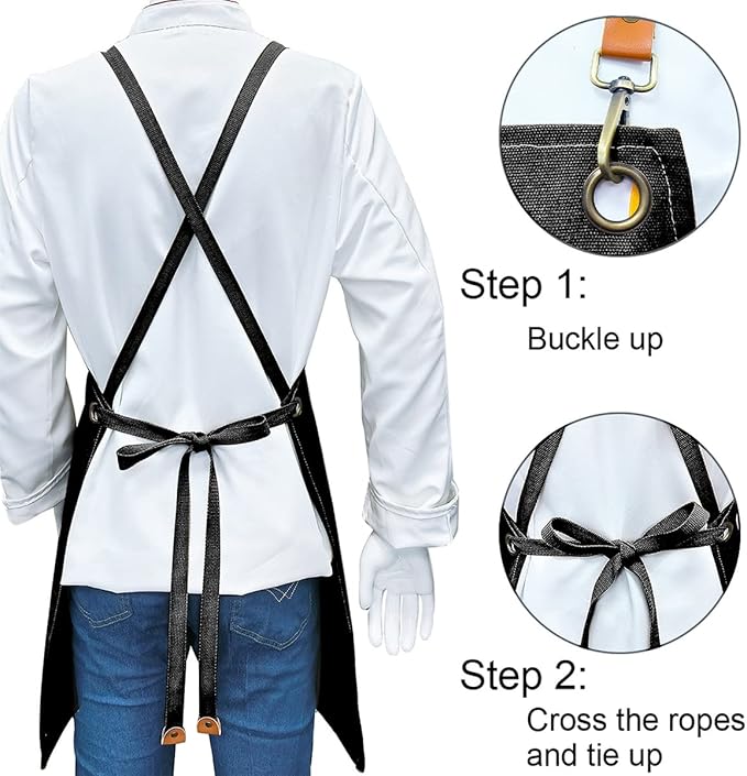 Apron for Men Women with Pockets Cotton Canvas Cross Back Heavy Duty Adjustable Work Apron
