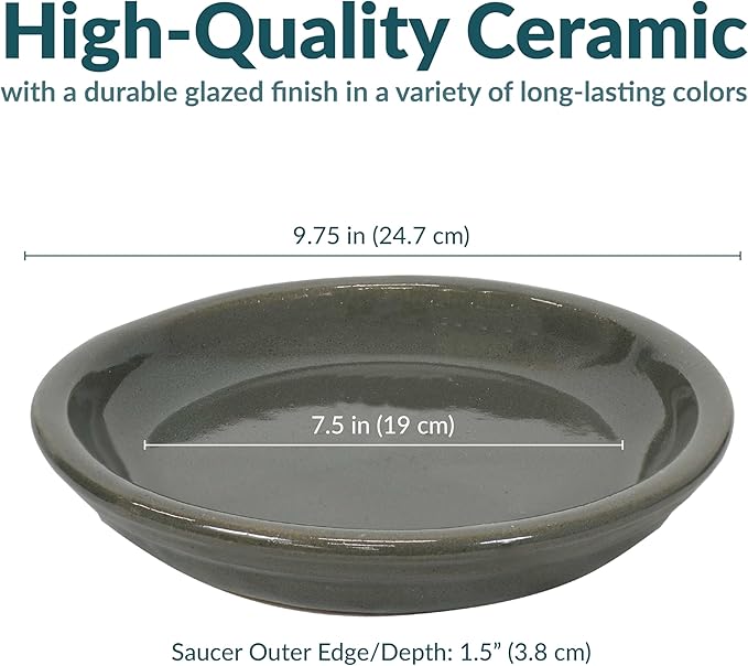 Sunnydaze 7-Inch Ceramic Plant Saucers - Plant Drip Trays for Outdoor Planter Flower Pot Drainage - Set of 2 - Gray
