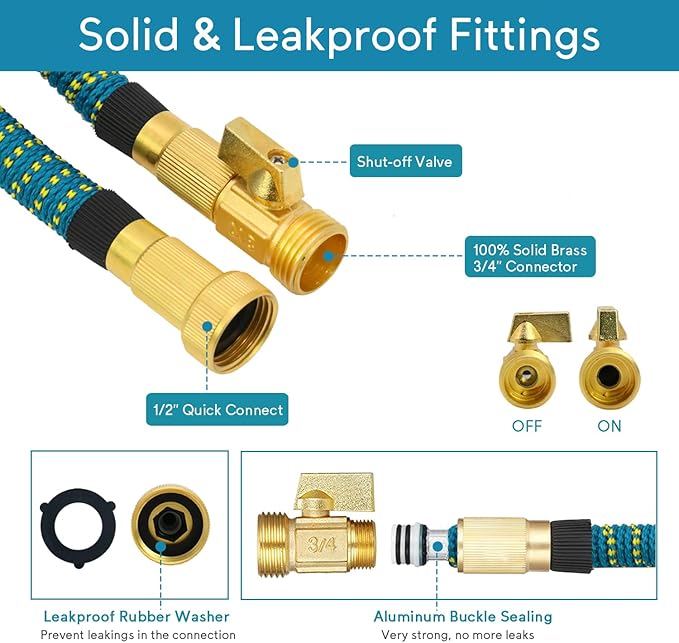 50 ft Flexible Garden Hose, Ultra Lightweight Kink Free Water Hose 50ft with 10 Pattern Spray Nozzle, Leak-Proof Solid Brass Fittings, High-Density Outer Fabric & Enhanced Durable Inner Core