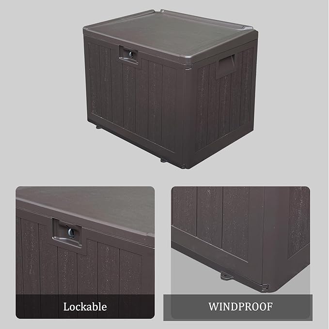 TARKARI Premium Pro Edition 35 Gallon Lockable Resin Deck Box, Waterproof & UV-Resistant Outdoor Storage Box for Outdoor Storage, Garden Tools & Pool Accessories Storage, Brown