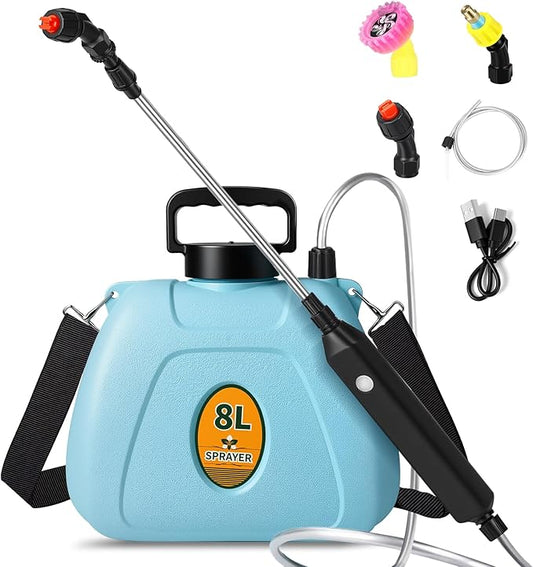 2 Gallon Battery Powered Garden Sprayer,2025 Upgraded Electric Weed Sprayer with 3 Adjustable Speed, Battery Indicator,Rechargeable Retractable Wand with Adjustable Shoulder Strap for Lawn,Garden,Yard