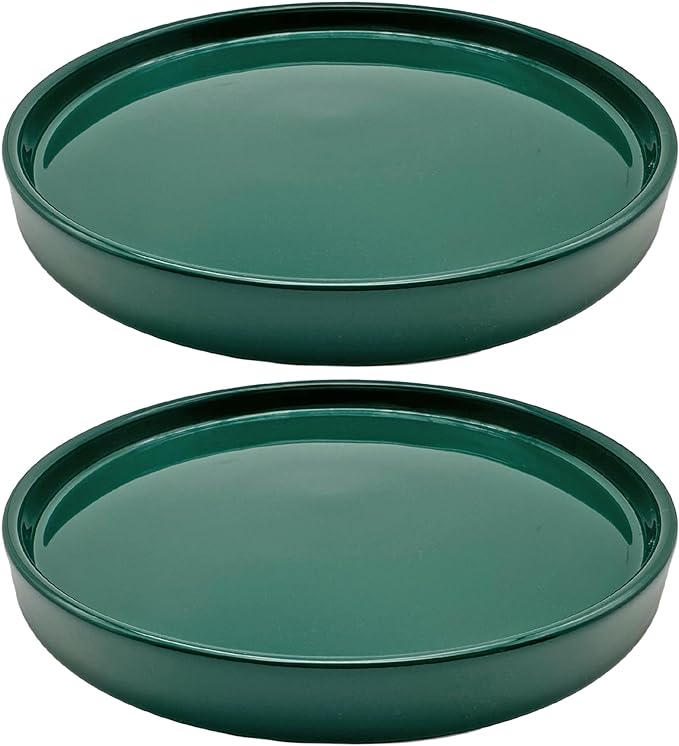 2 Pack Ceramic Plant Saucer Pot Tray 8 Inch, Planter Saucers 4 5 6 7 8 9 10 11 12 Inch for Indoors Outdoor, Durable Sturdy Flower Drainage Tray for Glazed Pots Base (8.5 Inch Green)