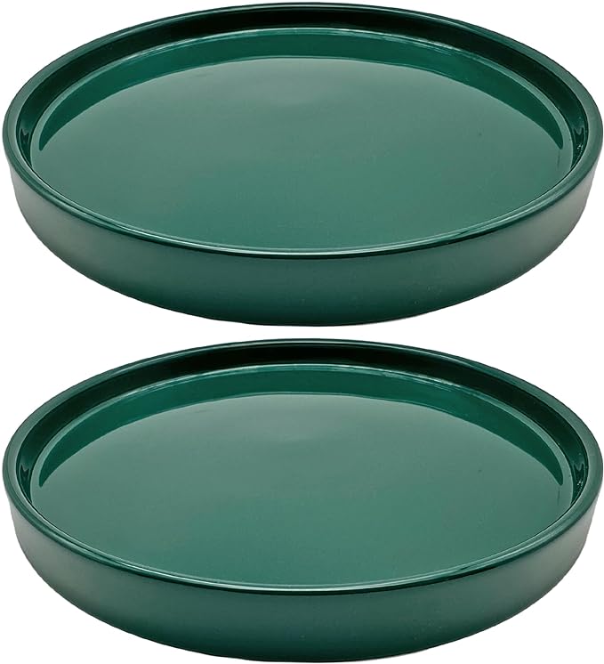 2 Pack Ceramic Plant Saucer Pot Tray 7 Inch, Planter Saucers 4 5 6 7 8 9 10 11 12 13 Inch for Indoors Outdoor, Durable Sturdy Flower Drainage drip Water Tray for Glazed Pots Base (7 Inch-Green)