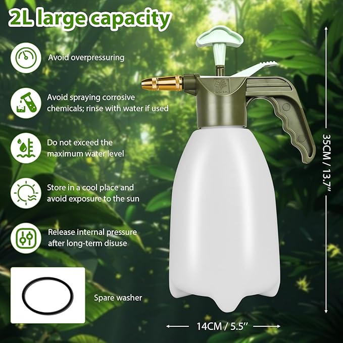 Handheld Garden Sprayer, Adjustable Nozzle & Pressurized Handle Water Spray Bottle, Plant Spray Bottle, Hand Pump Sprayer for Watering, Fertilizing, Cleaning in Lawn and Garden Yard (2L)
