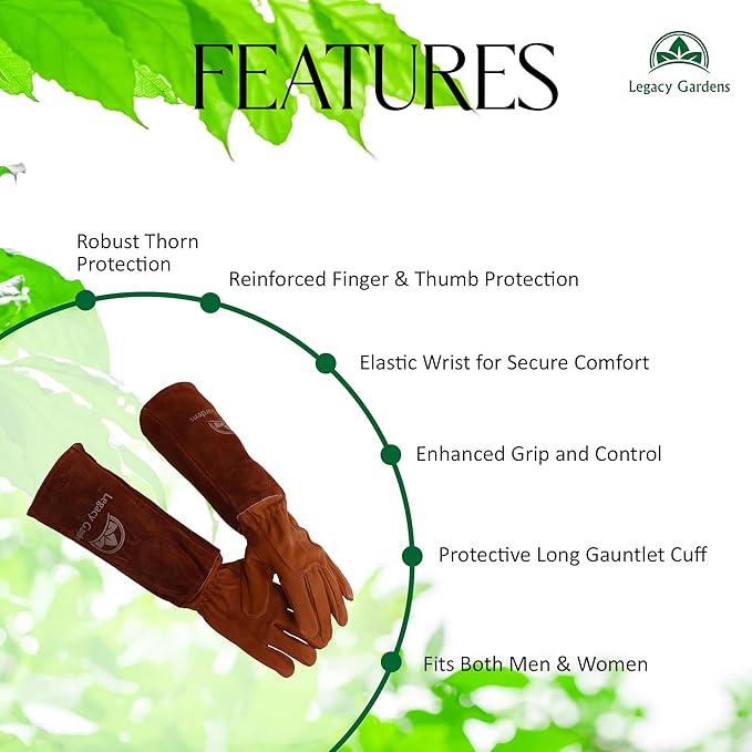Leather Gardening Gloves for Women & Men, Long Garden Gloves, Cowhide Gauntlet Rose Pruning Thorn Resistant, Forearm Protection, Small, Brown