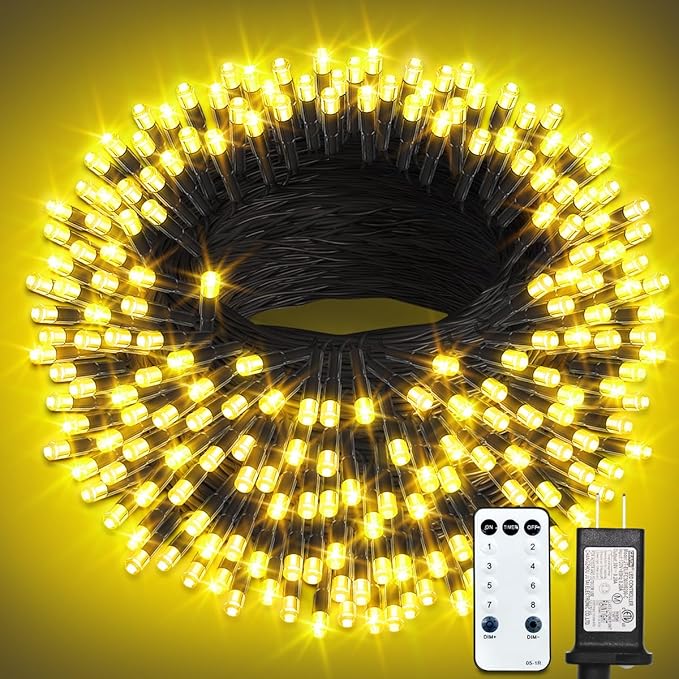 300 LED String Lights Outdoor, 100FT Warm White Christmas Lights for Outside with Remote, Timer Memory Function, 8 Modes Waterproof Fairy Lights Plug in, for Xmas Tree Bedroom Patio Party