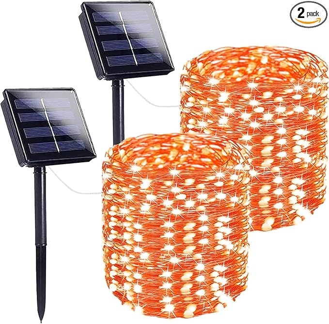 Extra-Long 144FT Solar String Lights for Outside, 2 Pack 400LED Solar Christmas Lights Outdoor, Waterproof Copper Wire with 8 Modes Twinkle Fairy Lights for Tree Garden Party Christmas Decor (Orange)